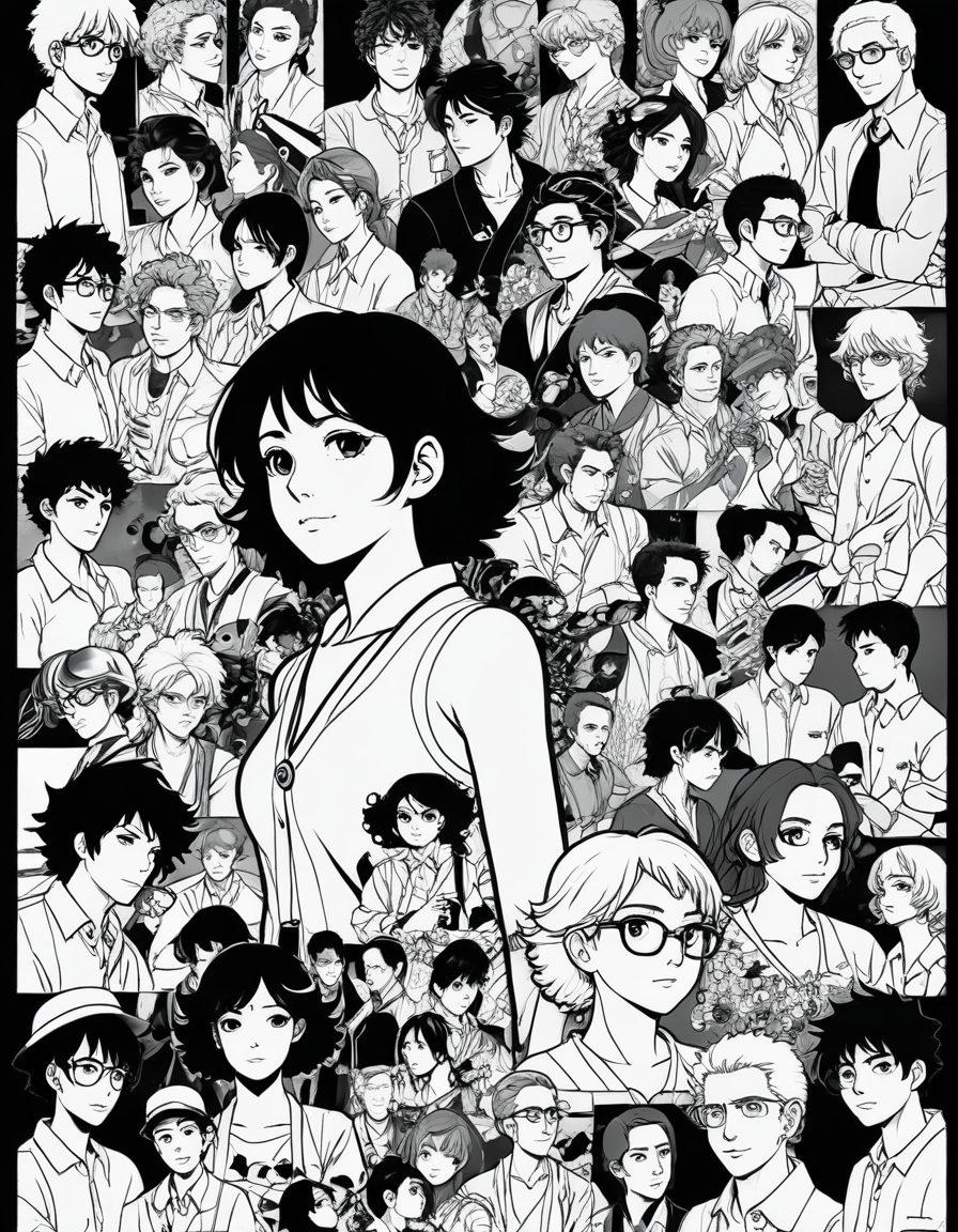 A vibrant collage showcasing the evolution of adult animation and manga, featuring iconic characters from classic hand-drawn styles to modern digital art. Include elements like sketchbooks, animation cels, and film reels in the background. The foreground should depict a seamless transition from black and white manga panels to colorful animated scenes, symbolizing innovation. Utilize bold colors and dynamic compositions to reflect the fusion of art styles. super-realistic. vibrant colors. 3D.